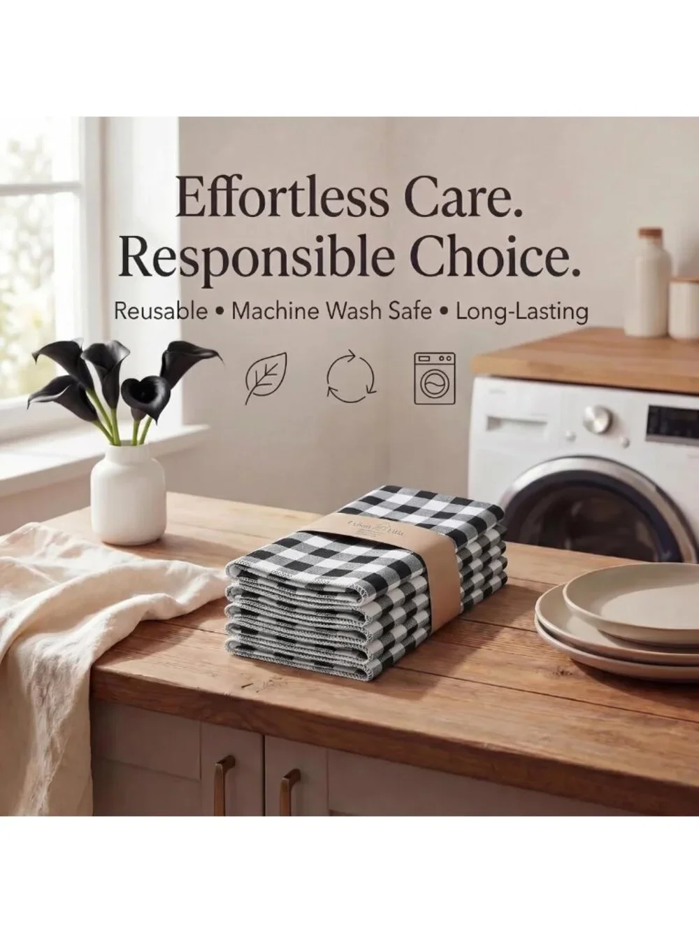 Stylish Cotton Cloth Napkins 20x20 (Set of 12) - Black Checkered Design